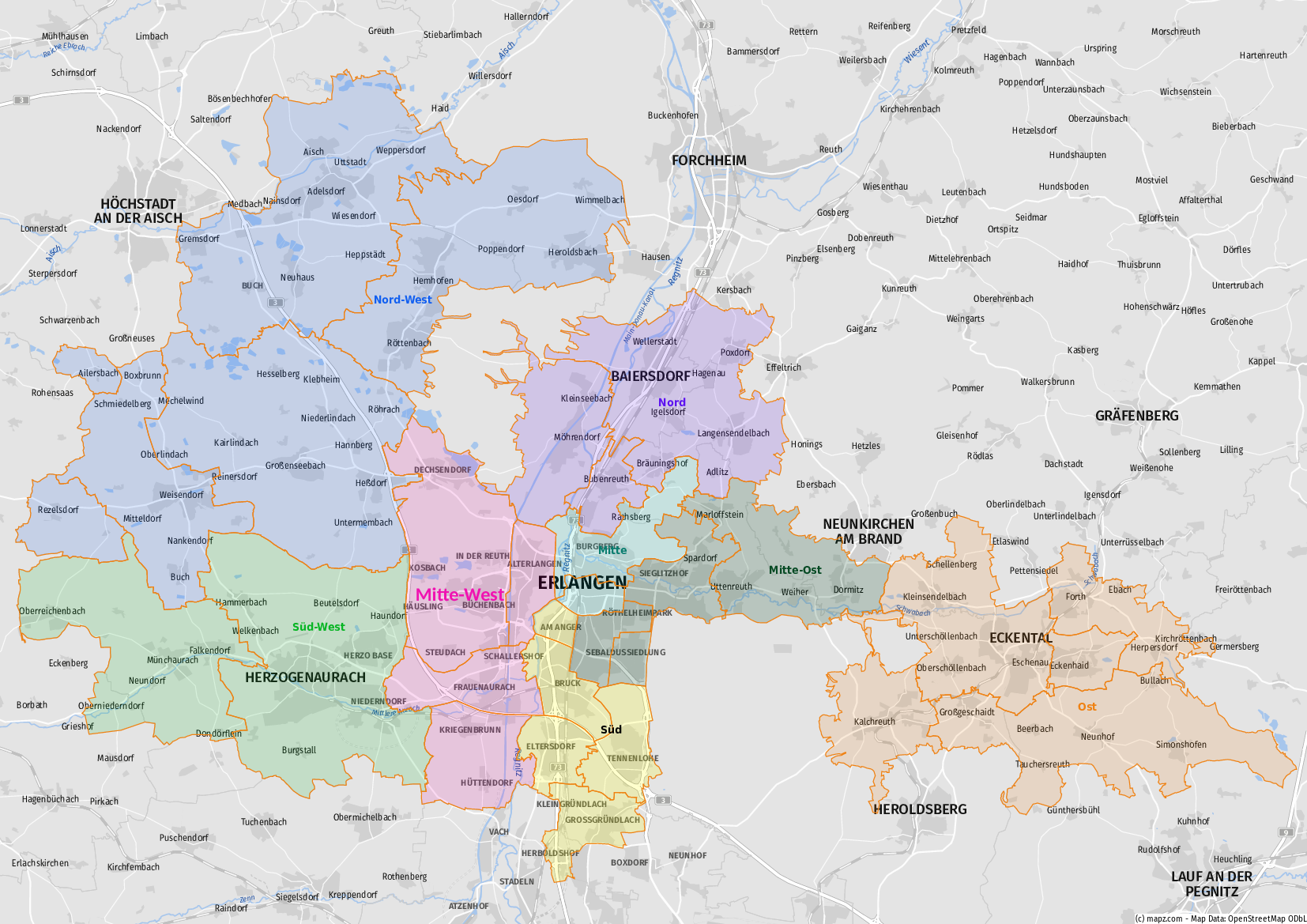 Regionen im DB Erlangen, Stand: November 2020