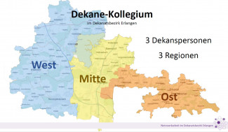 Die regionalen Bezirke im Dekanat Erlangen mit den zuständigen Dekans-Personen