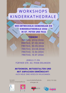 Plakat mit Terminen der monatlichen Workshops zur Vorbereitung der Kinderkathedrale